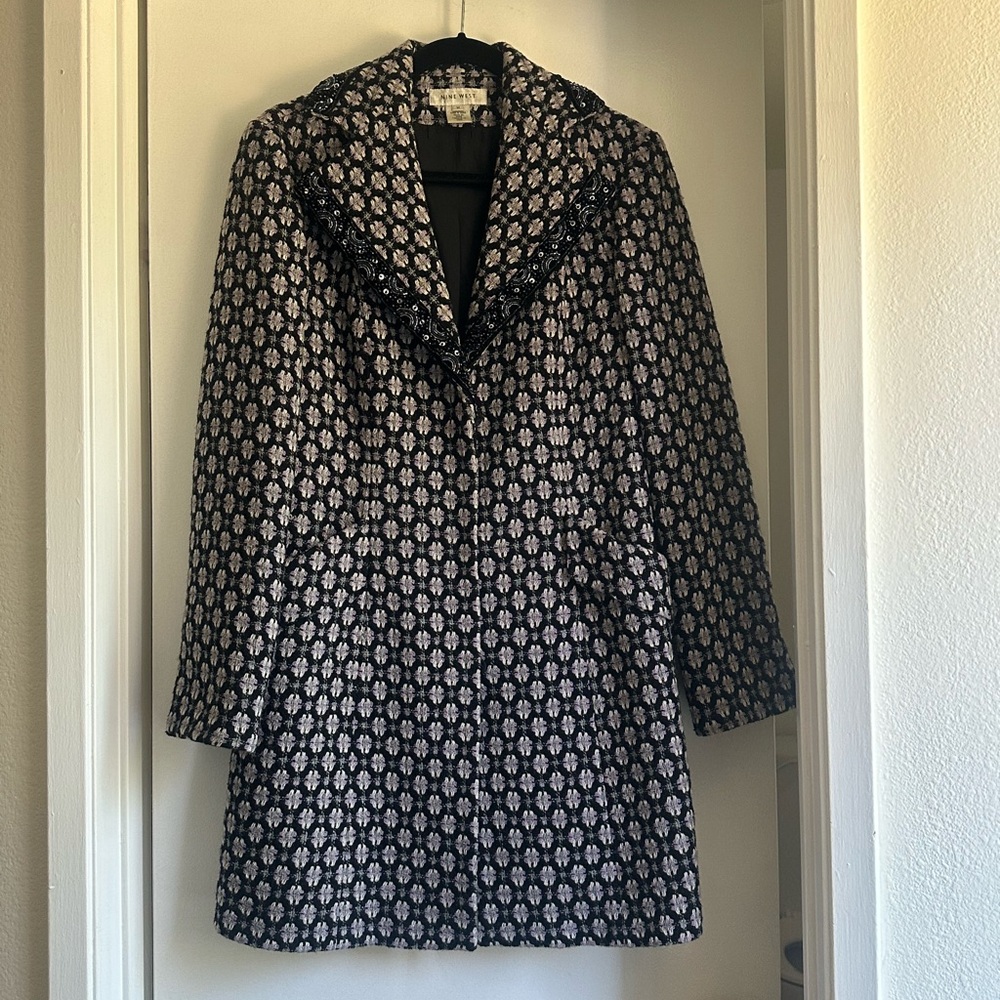 Nine West Black and White Geometric Trench Coat